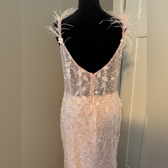 New | MAC DUGGAL
Pink Sheer Bustier Gown with Feather Straps | 10 | 20889 - Picture 3 of 8